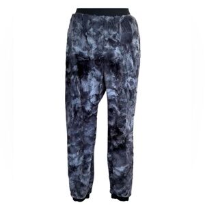 SPIRITHOODS Fuzzy Faux fur joggers, Black/Gray, elastic waist, drawstring. L
